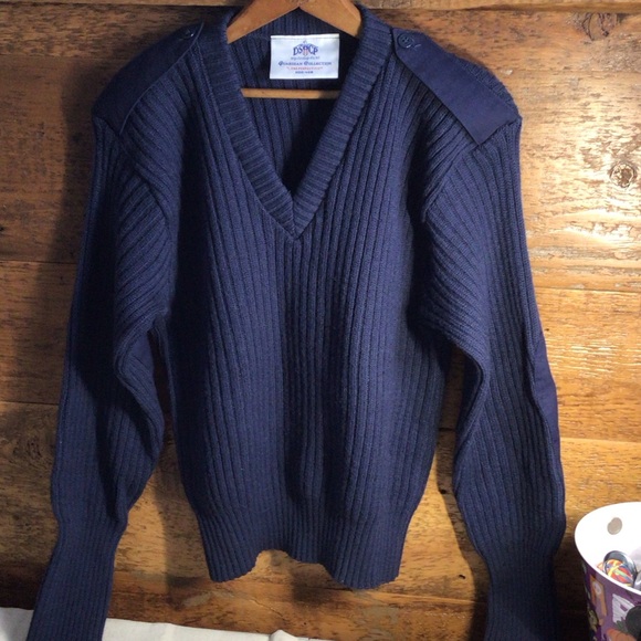 DSCP GUARDIAN COLLECTION Navy Blue military Sz 40 R Ribbed V-Neck wool Sweater - Picture 4 of 10